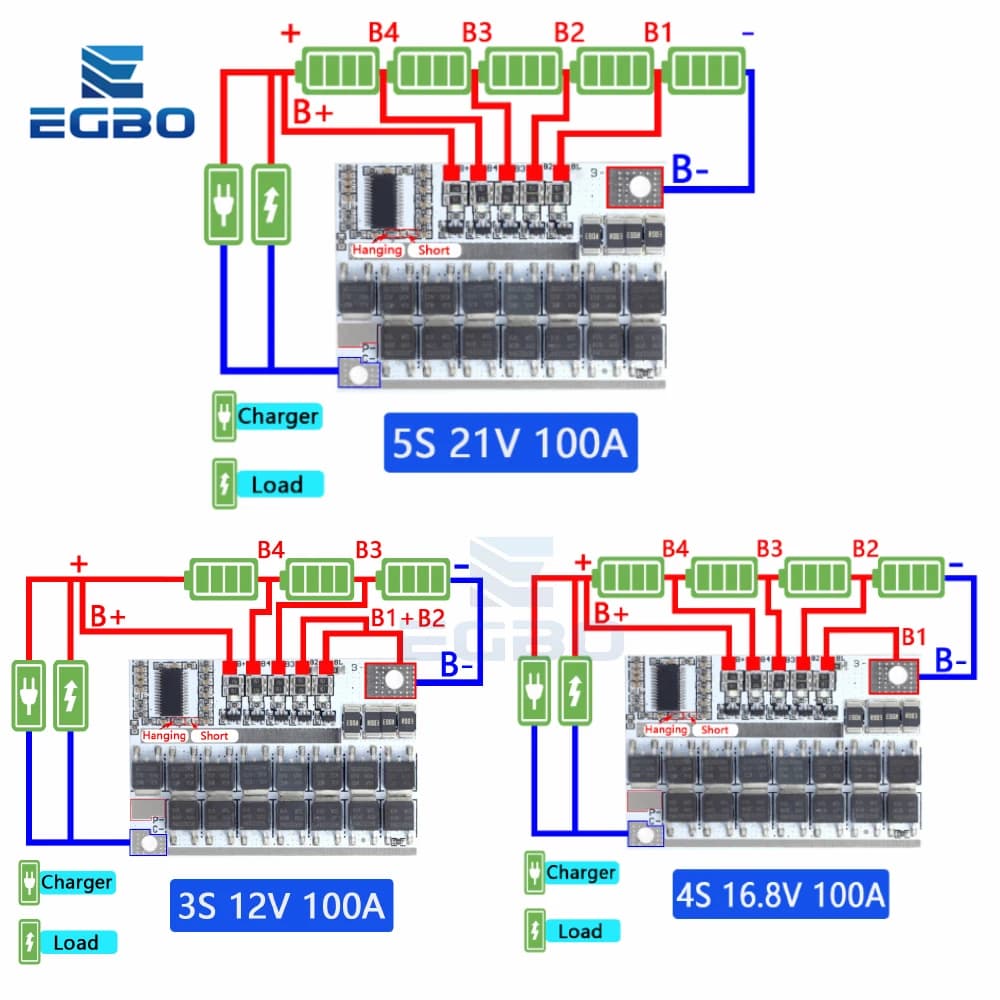 5S 4S 3S BMS 100A 21V 18V 16.8V 12V 18650 Li-Ion LMO Ternary Battery Protection Al Litio Circuit Charging Balance