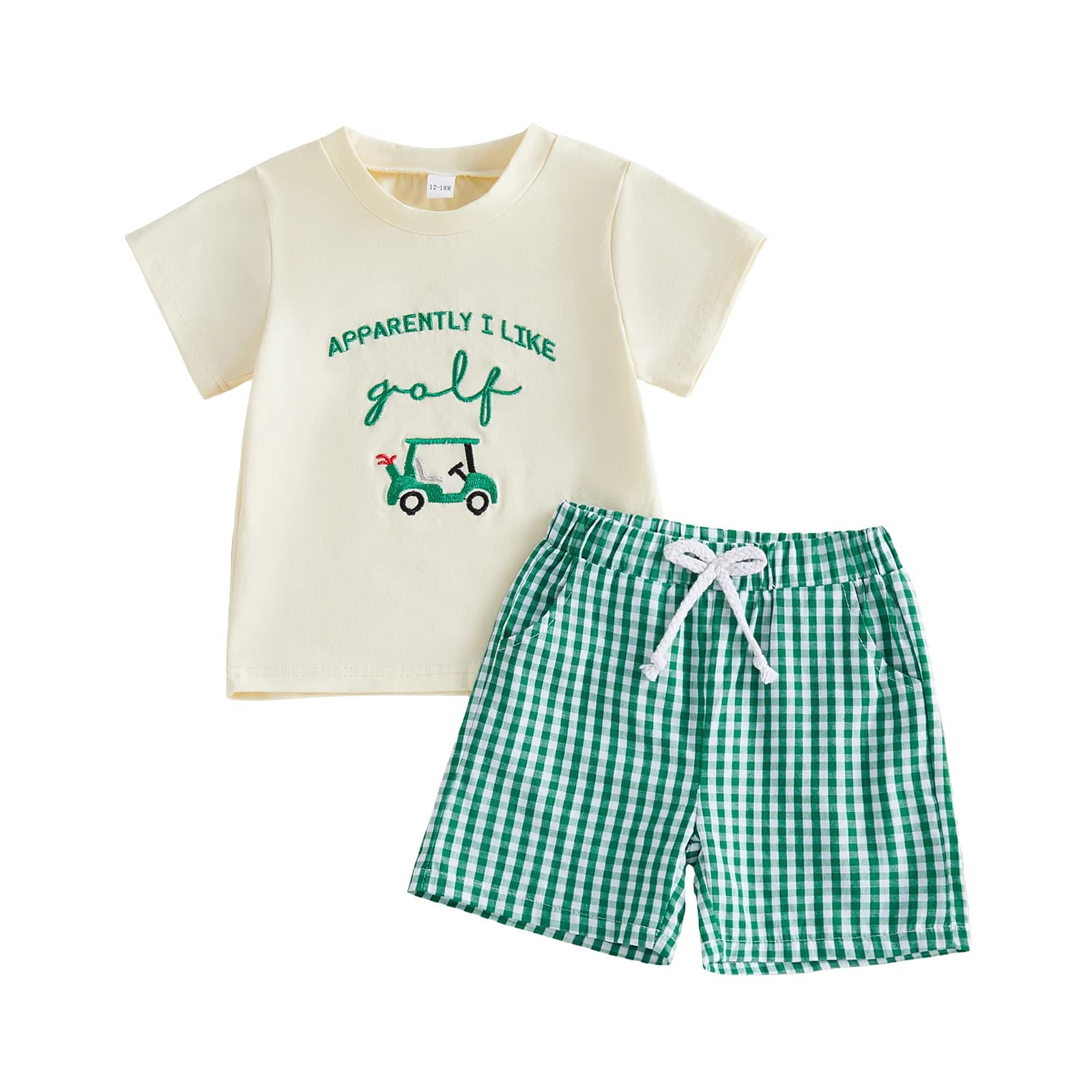 T-shirt crew neck embroidered theme summer golf by newborn and Scottish shorts Set of 2 pieces for smaller