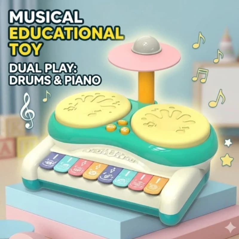 Kids 2 in 1 Jazz Drum & Keyboard Piano Set, Multifunctional Educational Musical Instrument Toy, Ideal Gift for Baby Children