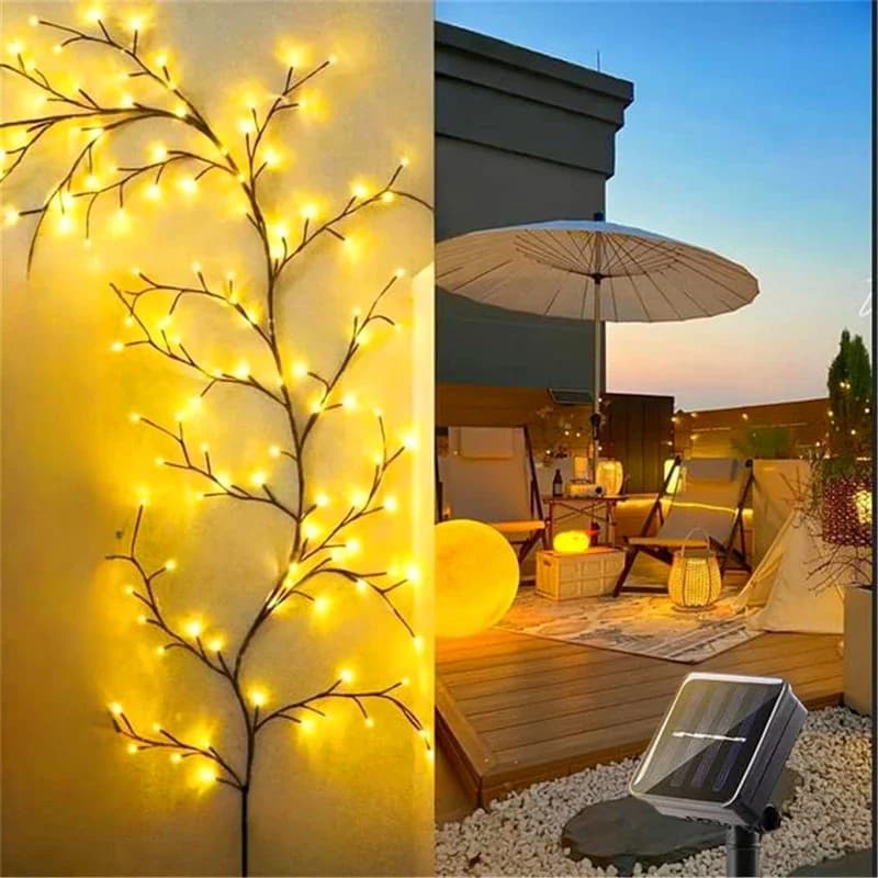 96 LED Solare Salice Vite Luce Esterna Impermeabile Stringa Fata Luce 8 Modalità di Illuminazione Per Parete Balcone Giardino Decorazioni FAI DA TE