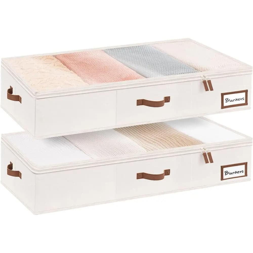 Set di 2 Scatole Portaoggetti Extra Large Sottoletto con Maniglie e Portaetichette - Organizzatori in Tessuto Resistente per Vestiti, Coperte e Oggetti Vari