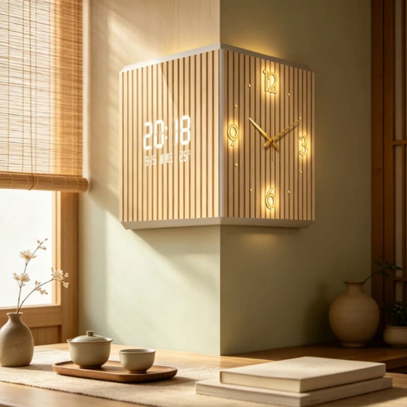 Large Corner Wall Clock Modern Dual-Sided Frameless Space-Saving Minimalist Decor for Living Room, Bedroom & Home Office