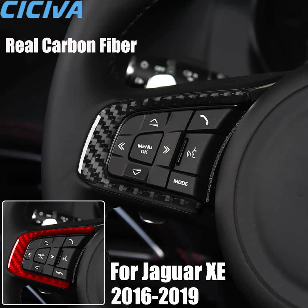 Real Carbon Fiber Accessories Auto Flying Button Decorative Trim Covering Wall decal Soft For Jaguar XE 2016 2018 2019