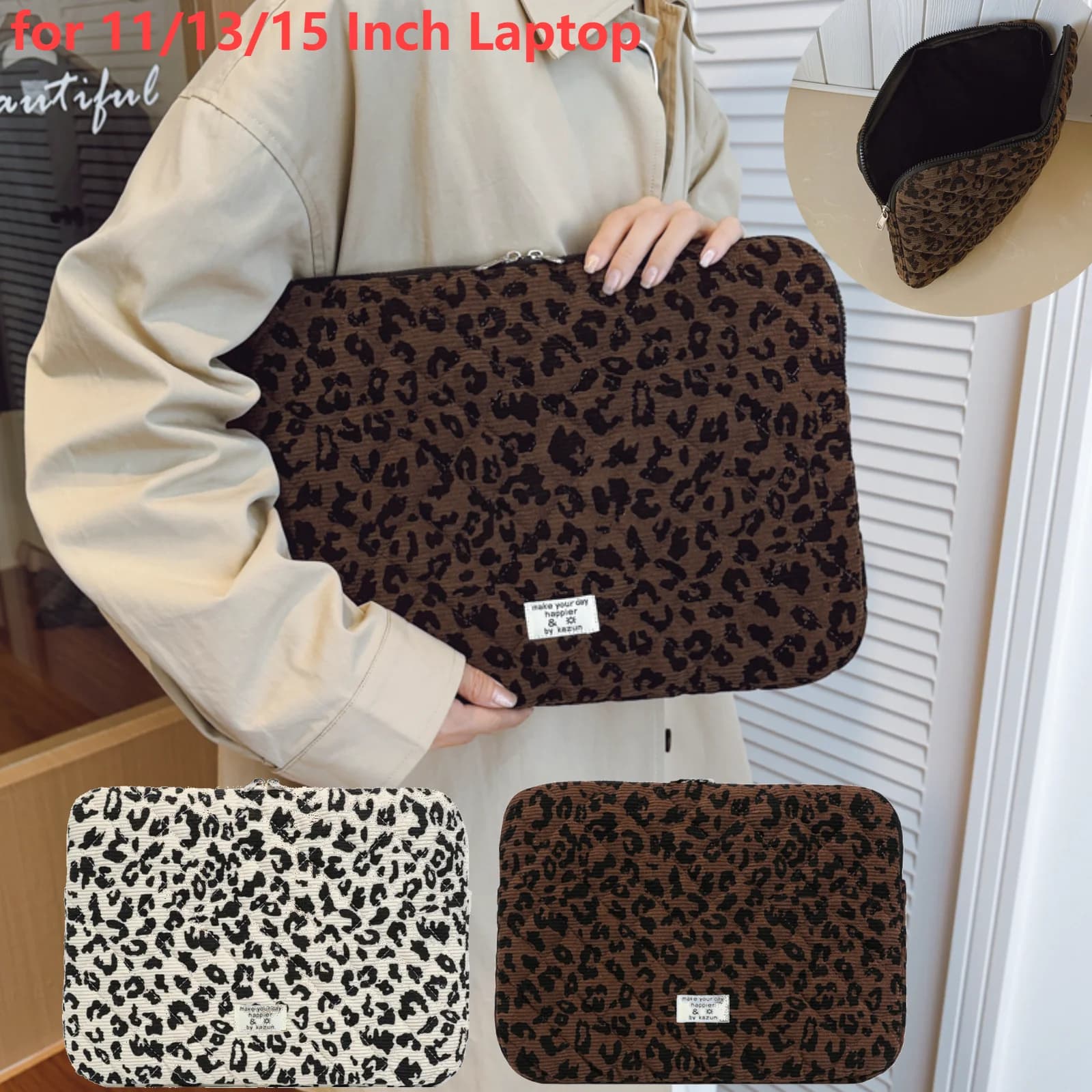 Borsa portaoggetti per laptop con stampa leopardata Borsa da trasporto per computer Custodia per computer adatta per laptop da 11/13/15 pollici