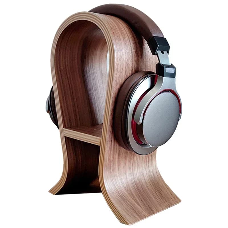 Supporto per cuffie per scrivania da ufficio Supporto per display per cuffie da gioco Gancio in legno di noce con supporto per cellulare, larghezza 10 cm/12 cm