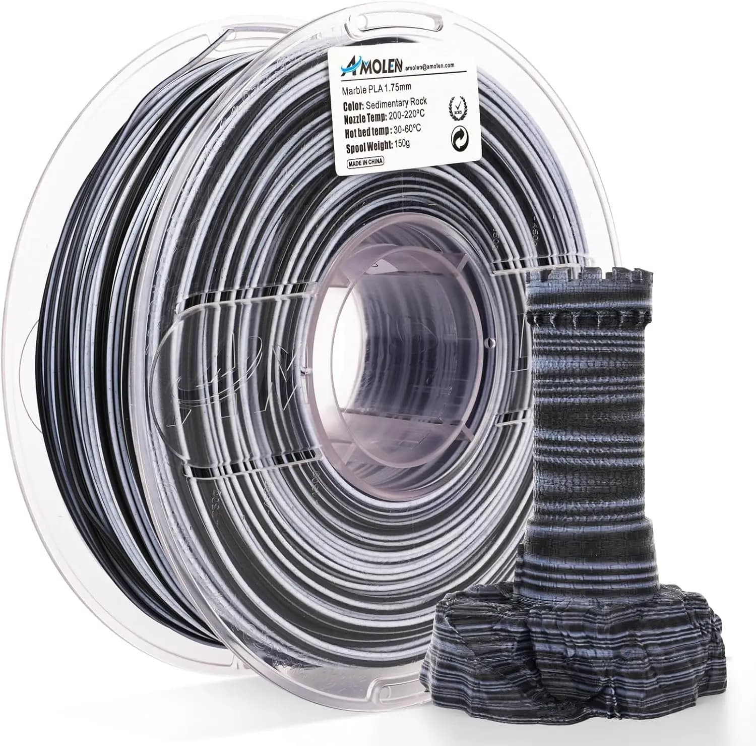 Filamento PLA Bicolore Effetto Marmo per Stampanti 3D, Bobina da 1kg, Precisione +/-0.02mm per la Maggior Parte delle Stampanti FDM