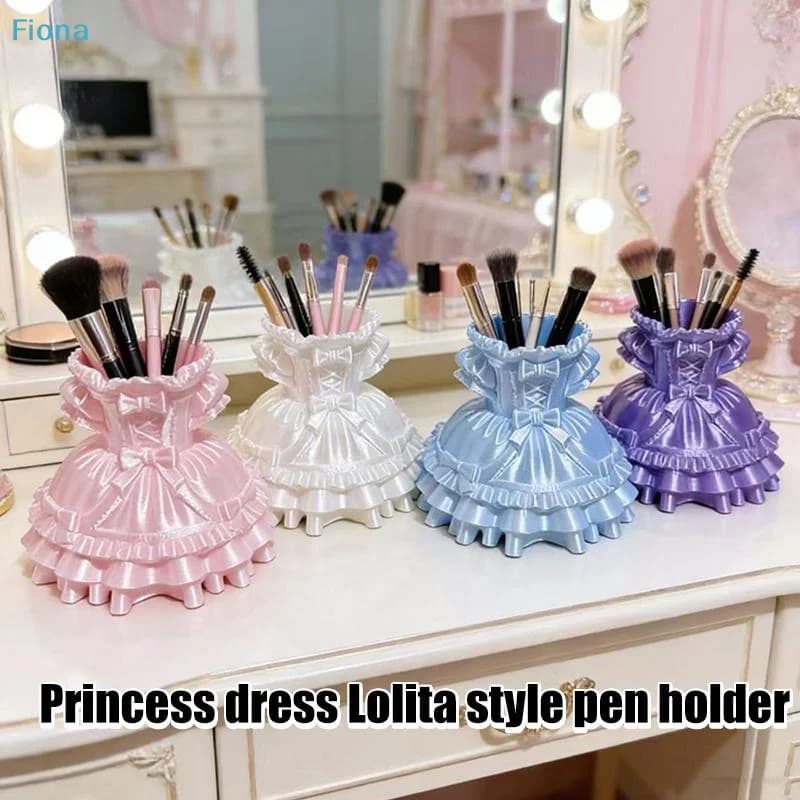 ✔ Portapennelli da Trucco a Forma di Abito da Principessa Lolita, Grazioso Organizzatore per Penne e Matite per Toeletta, Scrivania e Dormitorio