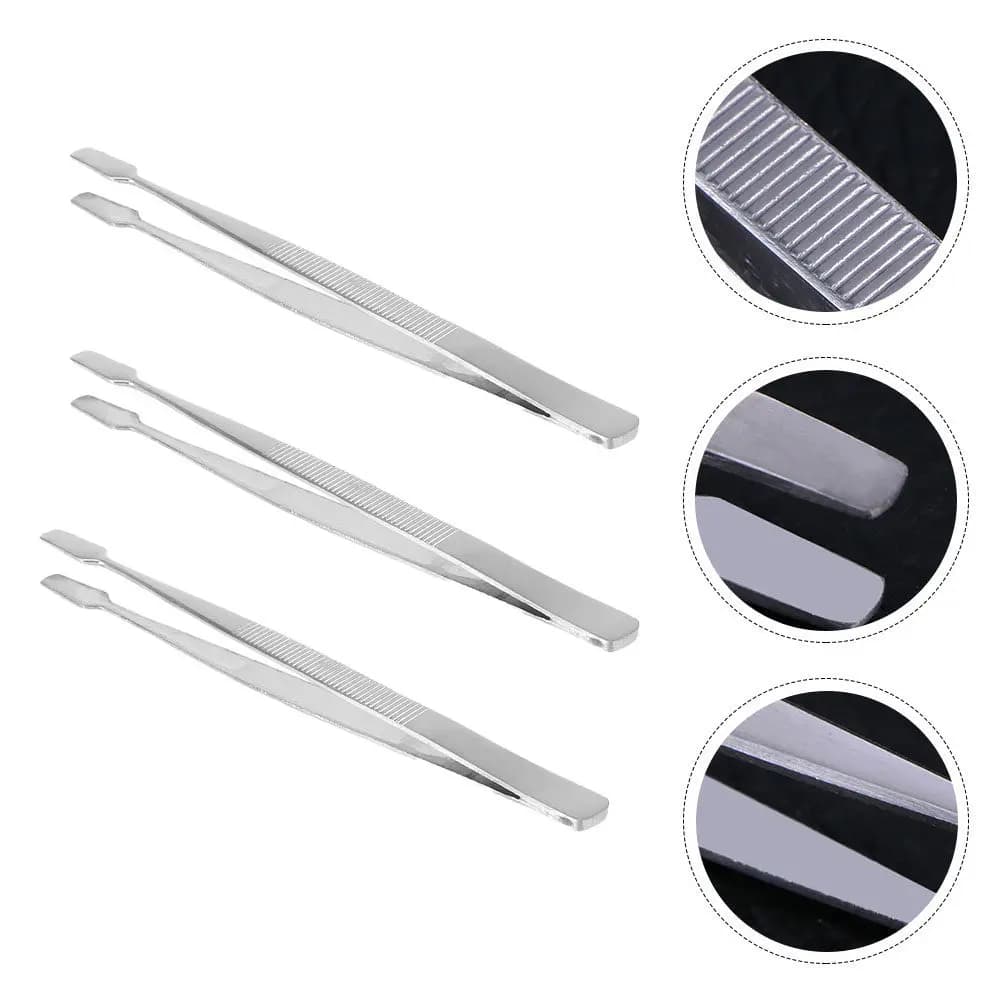 Set di 3 Pinzette in Acciaio Inox con Impugnatura Antiscivolo per Timbri, Perline, Oggetti Delicati e Ciglia Finte