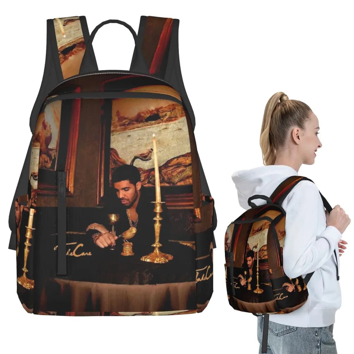 Hip Hop Rapper Drake Take Care Album Backpack Student BookBag Borsa da scuola per bambini Borse a tracolla per computer per uomo e donna