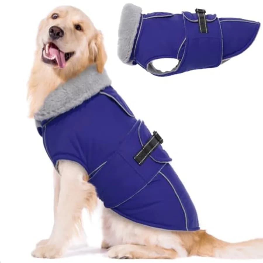 Cappotto Invernale Caldo per Cani, Giacca Impermeabile per Cani con Fibbia Regolabile e Foro per Guinzaglio, Tuta da Neve Riflettente in Pile per Animali Domestici, Collo Alto Antivento