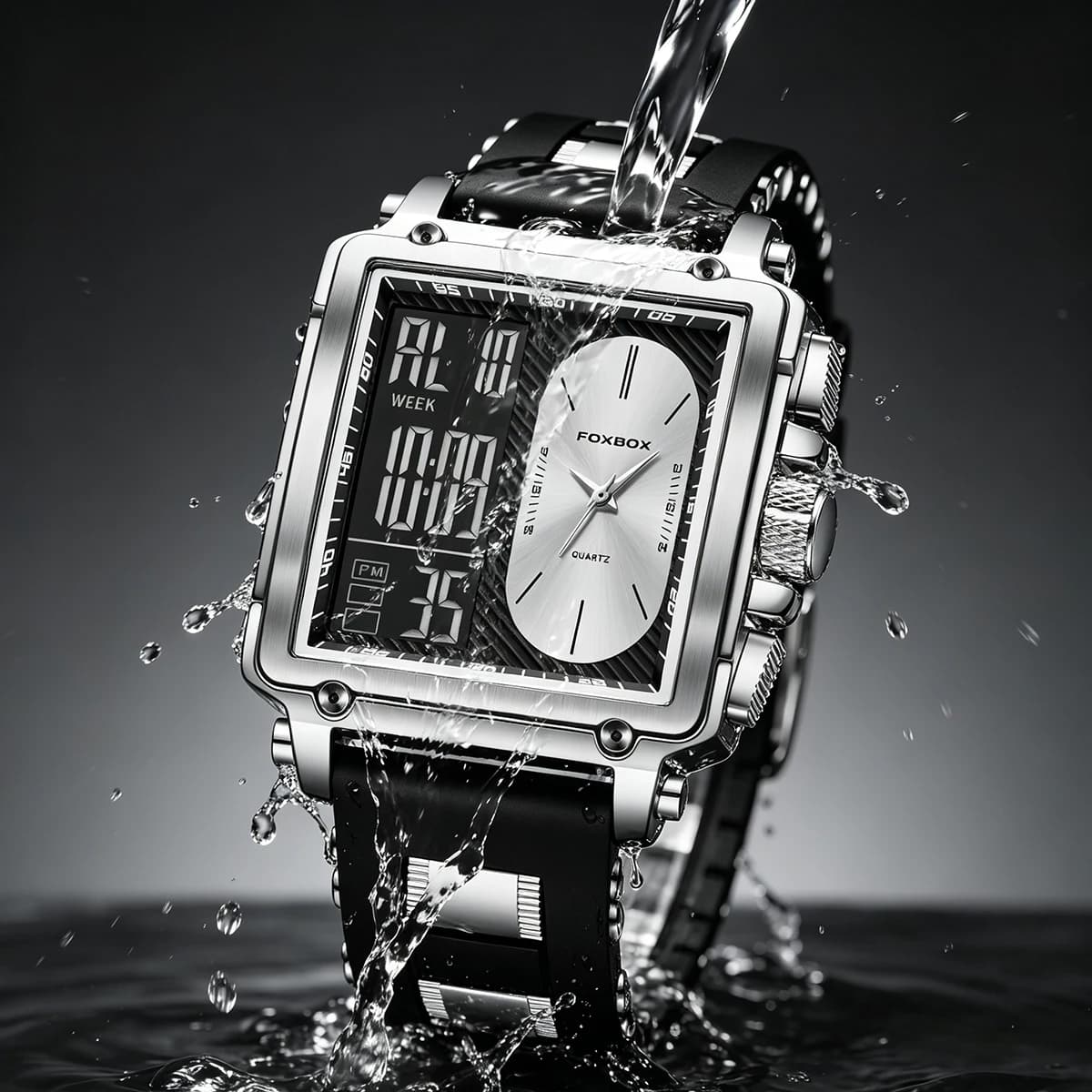LIGE Fashion Square Digital Watch Men Casual Sports Waterproof Men's Quartz Wristwatch FOXBOX Top Brand Luxury Chronograph Watch
