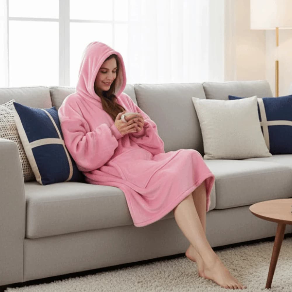Felpe larghe Abito in flanella calda Manica lunga con tasca Pigiama con cappuccio Oversize Comodo Abbigliamento da casa per donna Donna e uomo