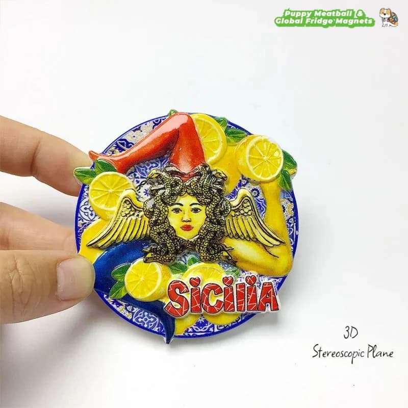 Piastrella di limone siciliana Gamba a tre curve Turismo culturale e creativo Souvenir Decorazione della casa Magneti magnetici per frigorifero 3D