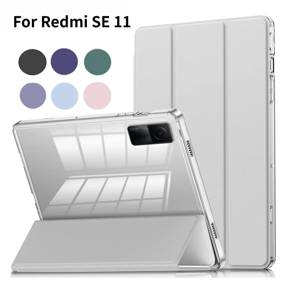 Unisex Three-fold Clear Crystal Tablet Case for Redmi Pad SE 11 Inch 2023 Transparent Back with Pen Slot Auto Sleep/Wake Cover