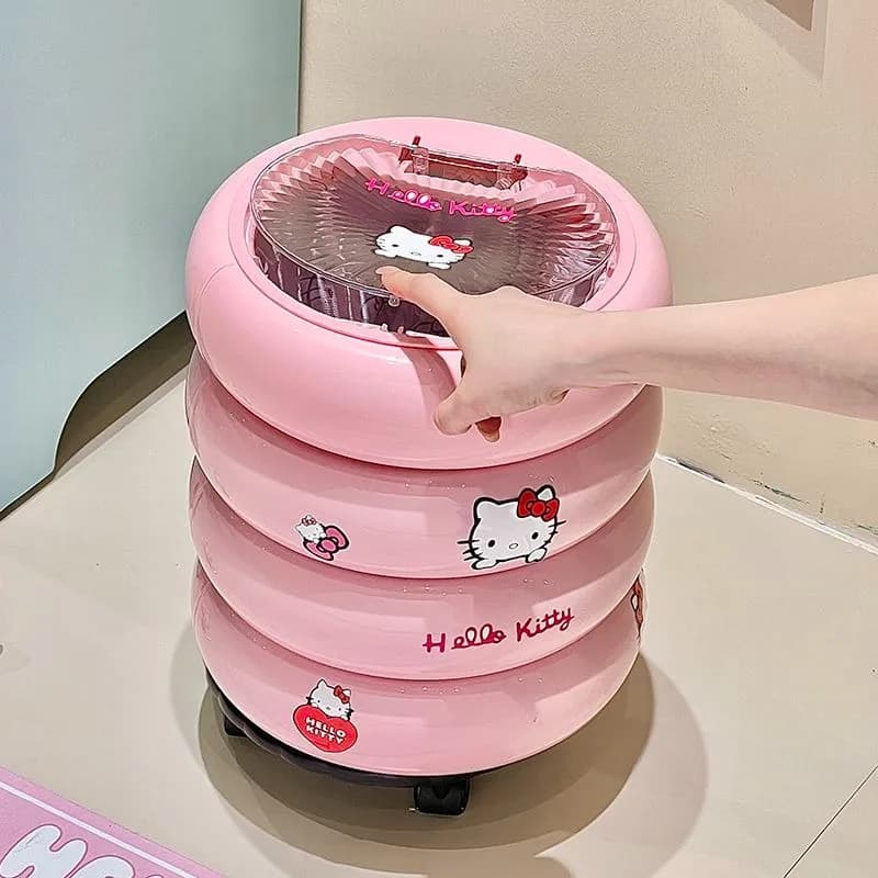 Kawaii Hello Kitty Trash Can with Lid Rolling Wheels Dorm Bedroom Bathroom Waste Bin Convenient Durable Easy Clean Odor Control