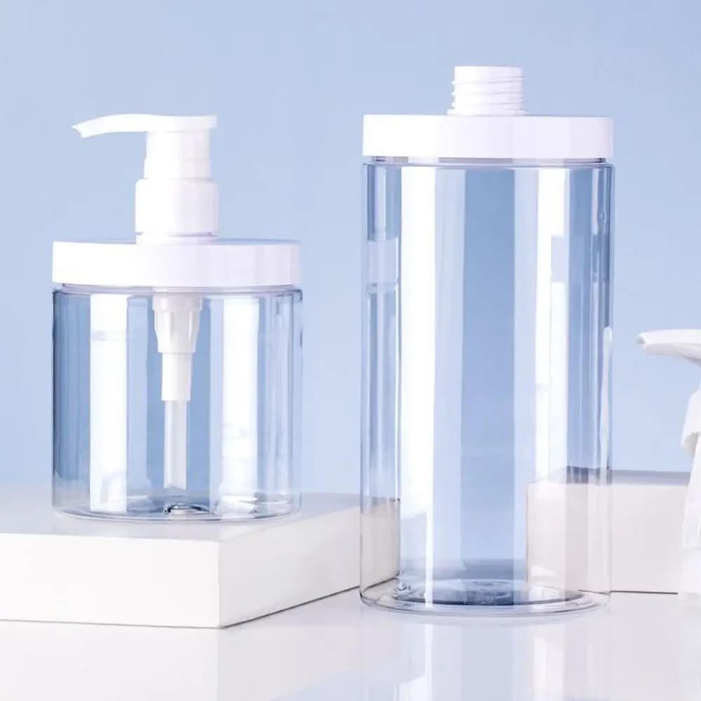 Dispenser per bottiglie con pompa da 500/1000 ml Dispenser per sapone da doccia trasparente a bocca larga Bottiglia di stoccaggio riutilizzabile in PET