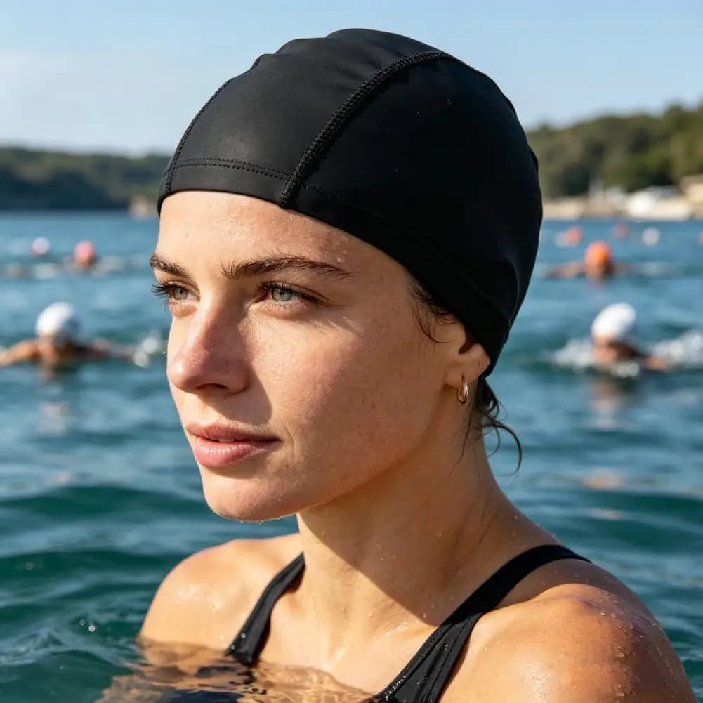 Cuffia da Nuoto in Tessuto per Adulti e Bambini, Elastica e Traspirante, Protezione per Capelli Lunghi, Accessorio per Piscina