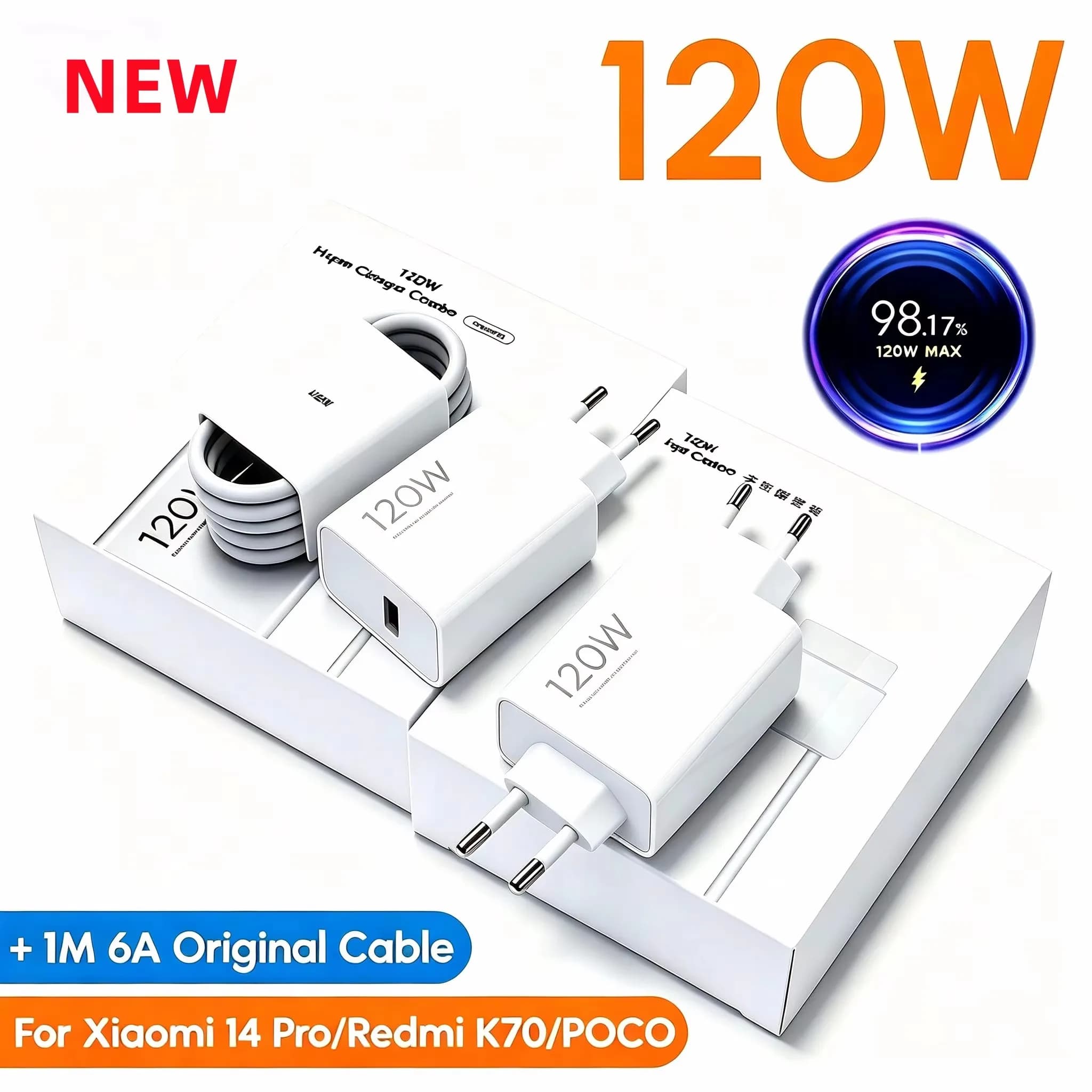 FOR Xiaomi 120W EU US Charger Turbo Fast Charger Adapter USB TYpe C Cable Mi 17 15 15T 14 14T POCO F7 X8 X7 Pro Redmi note