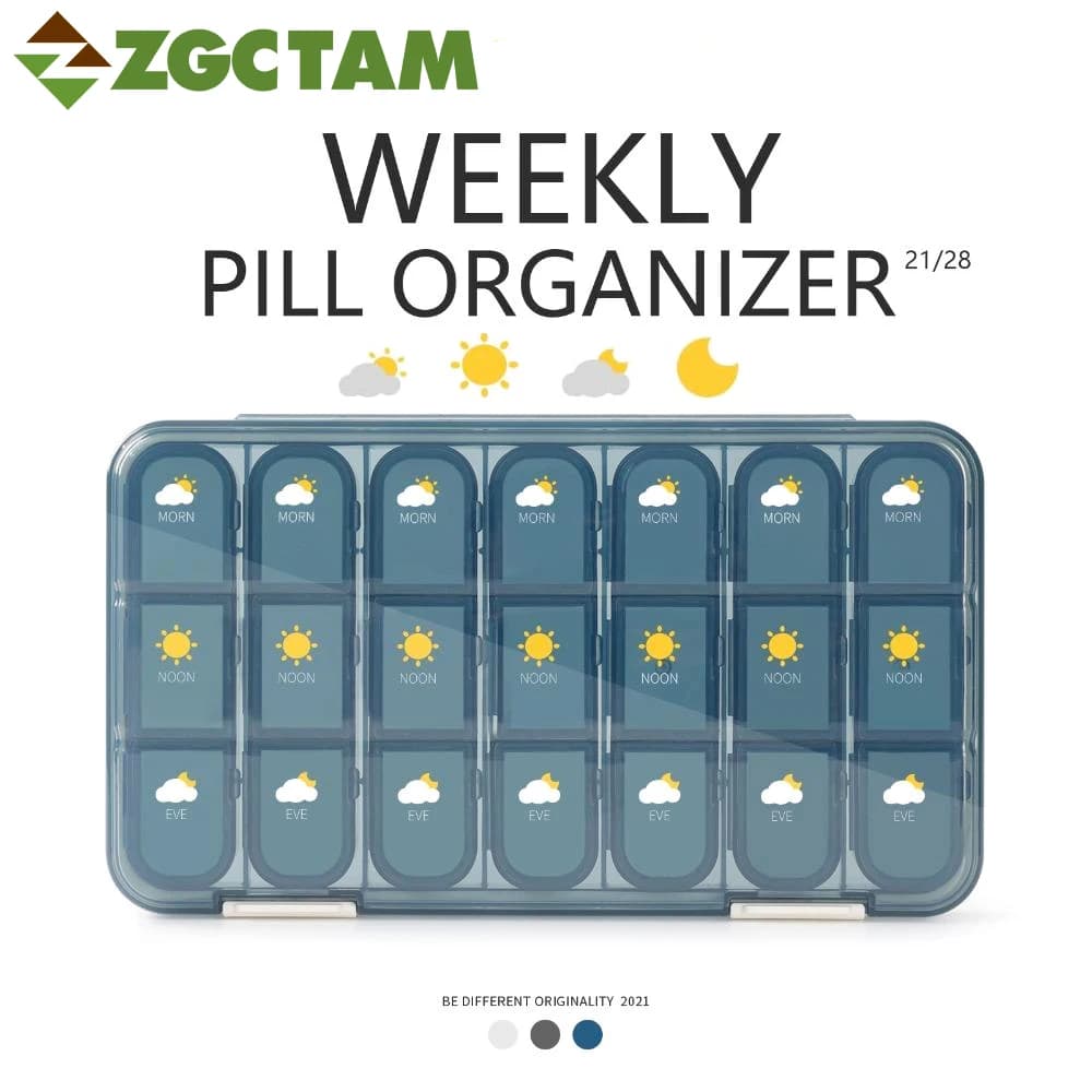 Organizer of AM and PM pills for 7 days, large daily pill holder, container for detachable medicines for vitamins/fish oil/integrators