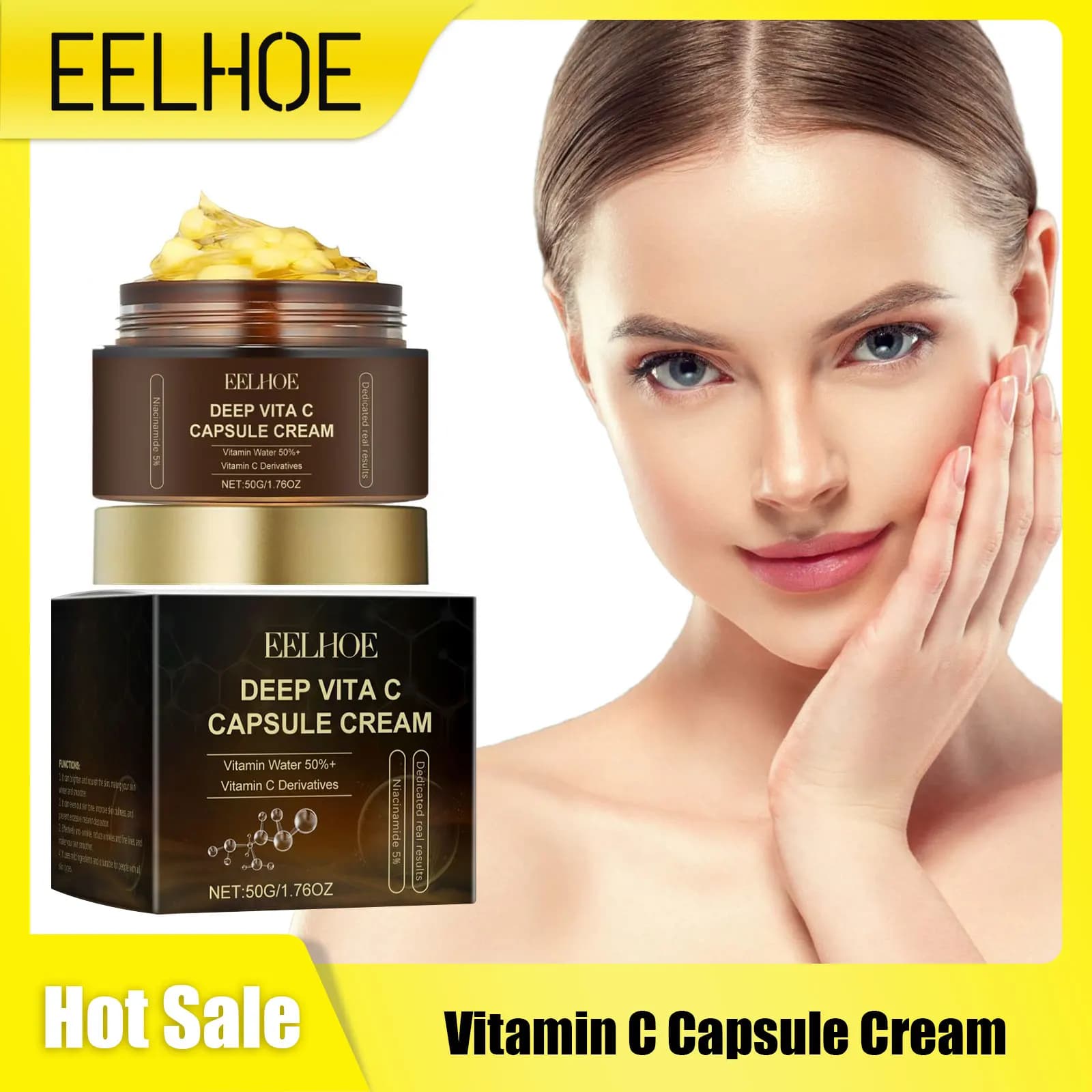 Vitamin C Capsule Cream for Face Pigmentation Removal Moisturized Skin Hydrating Smoothing Face Cream for Uniform Skin Tone
