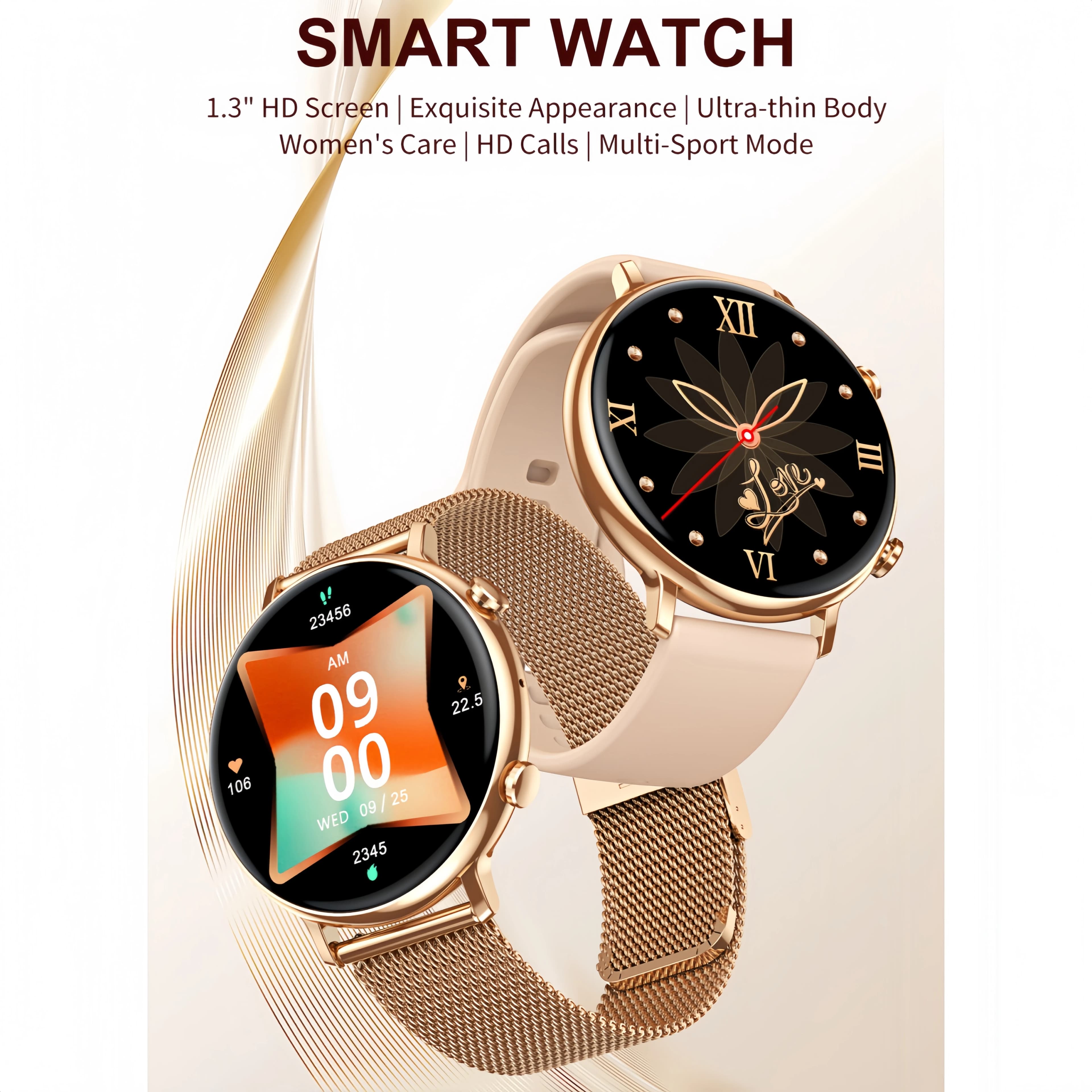 Nuovo Smartwatch Ultra Sottile alla Moda con Schermo HD da 1.3", Chiamate Bluetooth, Tracker Fitness e Salute per Donna, Compatibile con Android e iOS