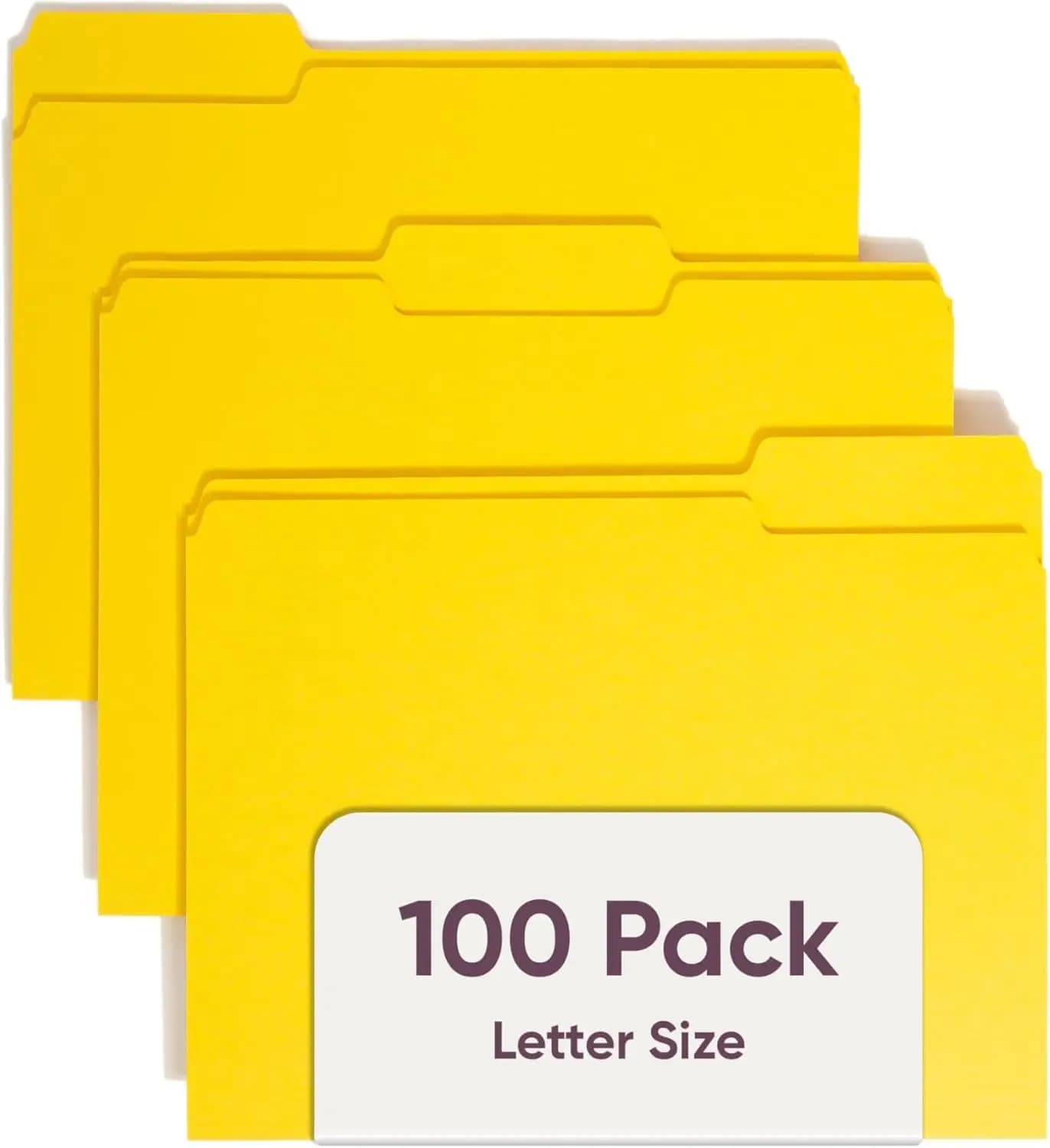 Cartelle Portadocumenti Gialle Formato Letter, Linguetta a 1/3 di Spessore, 100 per Scatola - Organizzazione Migliorata per Casa, Ufficio, Scuola