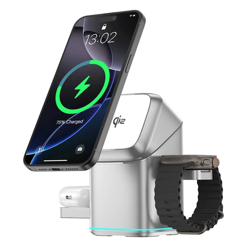 Support for 3 in 1 magnetic wireless charger for iPhone 17 16 15 14 13 12 Pro Max iWatch AirPods Station Dock MagSafe Fast charging