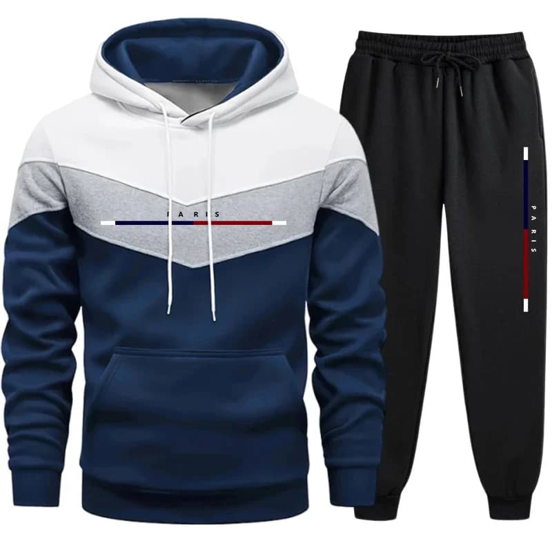 Hot Sales Men's Tracksuit Casual Tricolor Splice Sweatshirt Outdoors Sports Jogging Clothing Autumn Winter Single Hoodies Pants