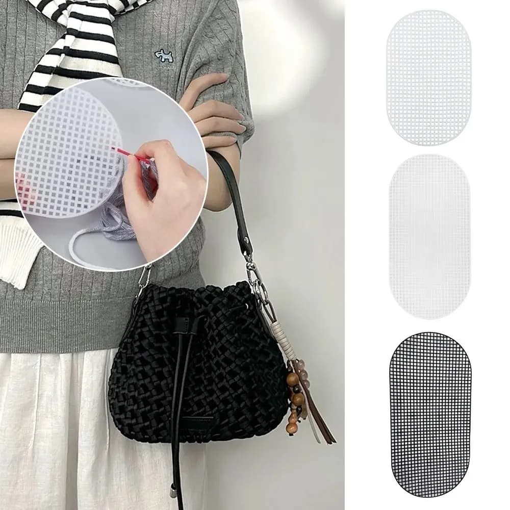 Tessuto in plastica per tessitura, rete in plastica, accessori per la creazione di borse ovali fatte a mano, fondo per borse in maglia e uncinetto, accessori per borse.