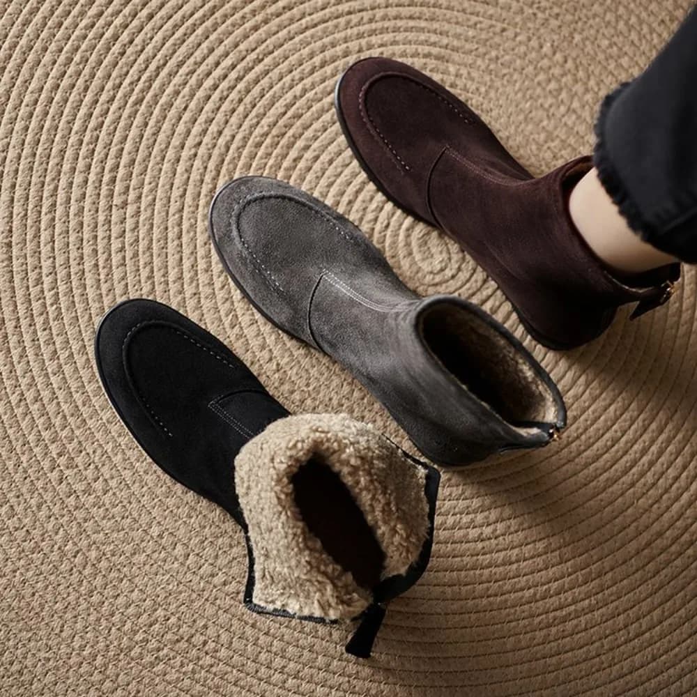 2026 New Classic Women's Suede Sheepskin Snow Boots, Flat Heel Round Toe Thickened Anti-Slip – Winter Warm Boots