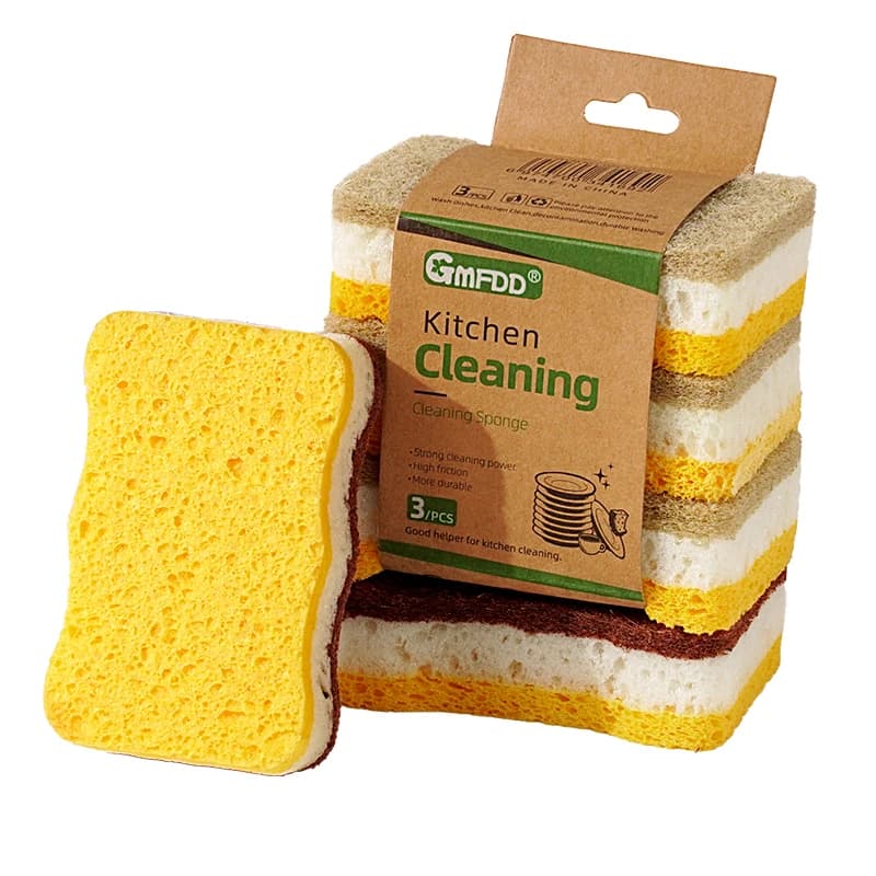 Set di 6 Spugne Abrasive in Sisal Tricolore, Spugna in Polpa di Legno e Cotone per Pulizia Cucina, Spazzola per Lavaggio Piatti, Spugna Marrone in Fibra di Cocco