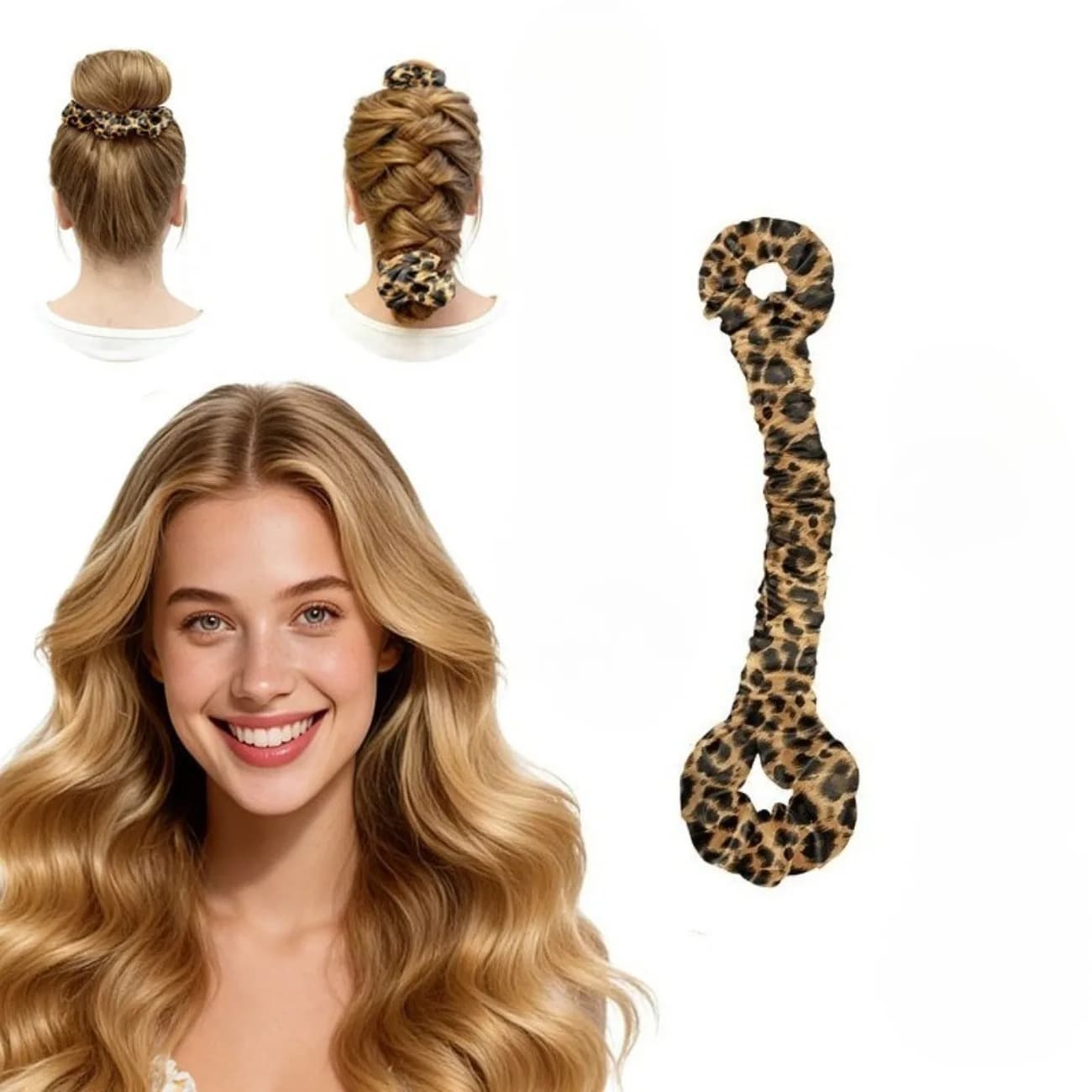 1 Pezzo, Due Stili tra cui scegliere: Elastico per capelli arricciacapelli rosa, Elastico per capelli arricciacapelli con stampa leopardata, Strumento per arricciare i capelli senza calore, Arricciacapelli per onde grandi, da usare mentre si dorme