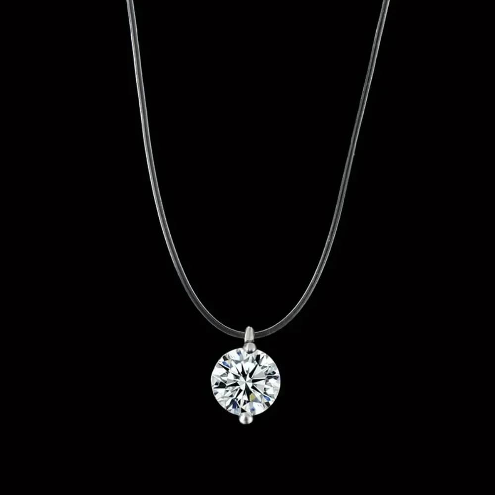 FSUNION Nuova linea di pesca trasparente Collana di colore argento Catena invisibile per le donne Strass Girocollo Gioielli di moda 2025 Regalo