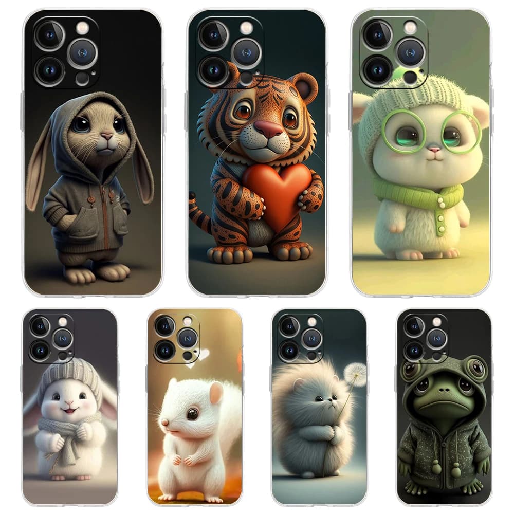Cute Cartoon Animal Case for iPhone 15 14 13 12 Pro Max Cover Transparent Soft for iPhone 11 Pro Max 7 8 Plus X XS XR SE Shell