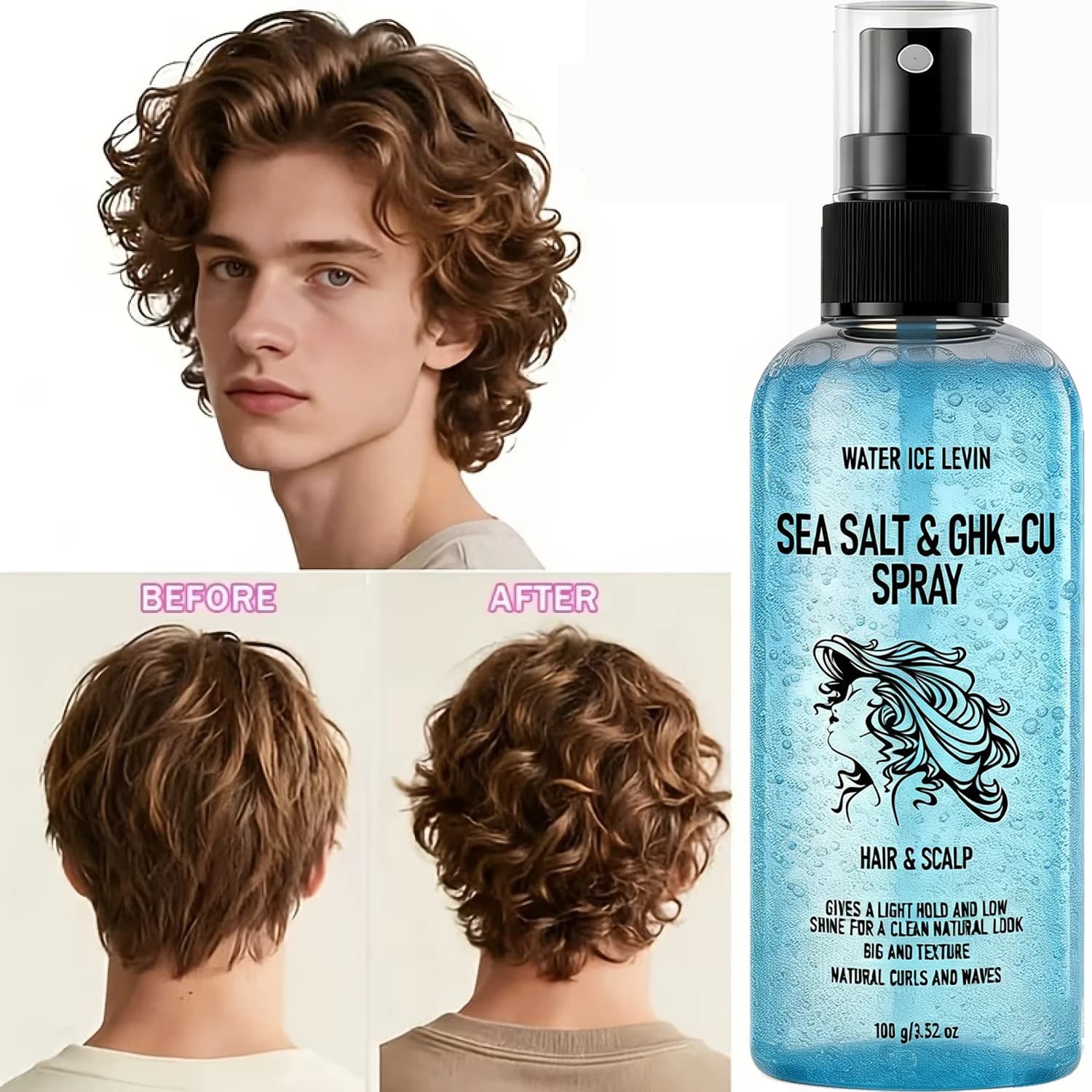 Spray al Sale Marino Texturizzante per Capelli Ricci, Siero Volumizzante Leggero per Capelli e Cuoio Capelluto con Biotina e Cheratina – 100g