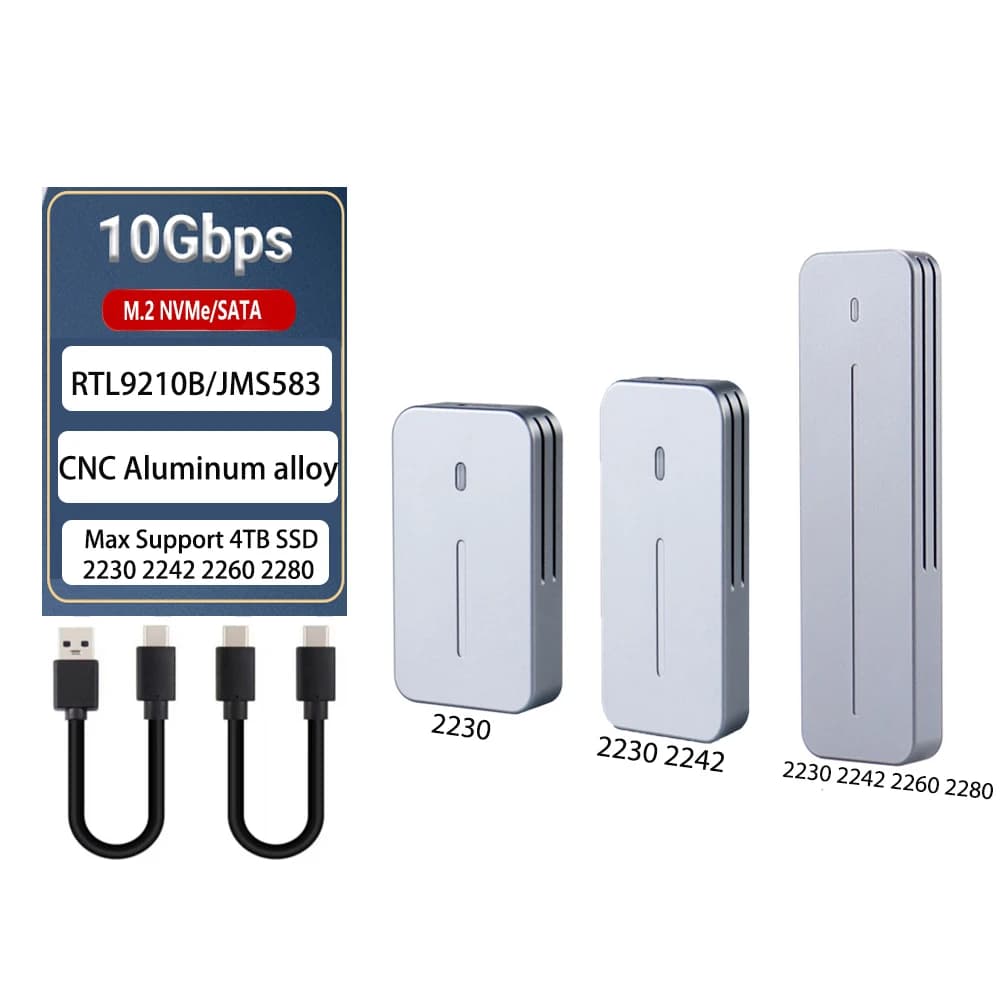 Custodia SSD M.2 NVMe NGFF, custodia in alluminio CNC USB 3.2 Gen 2 10Gbps PCIe NVME 6Gbps SATA MKey M&BKey M.2 per M2 2230 2242 2280