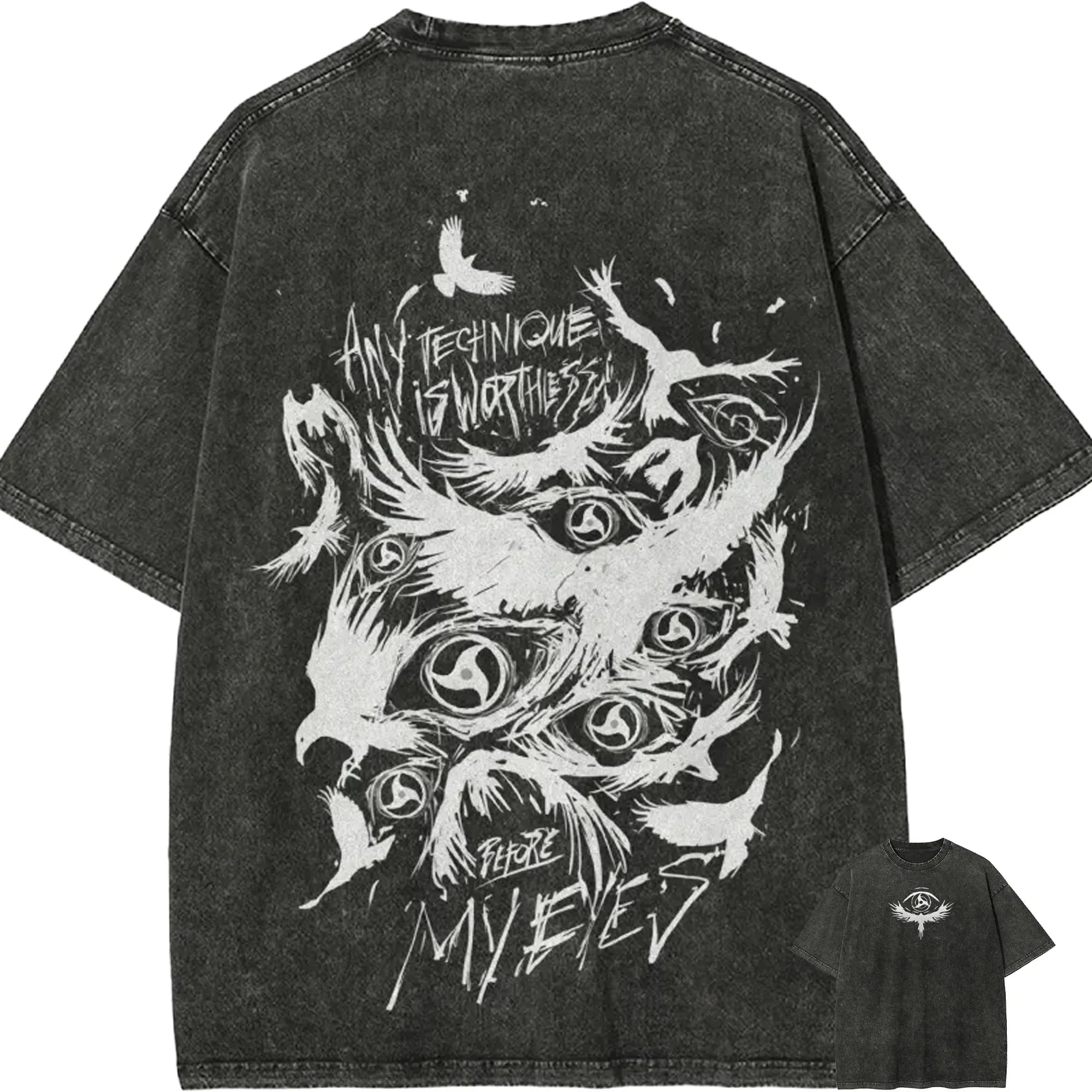 Naruto Itachi Uchiha T Shirt Sharingan Crow Vintage Acid Wash Streetwear Oversized Retro Anime Graphic Cotton Men Tees Top
