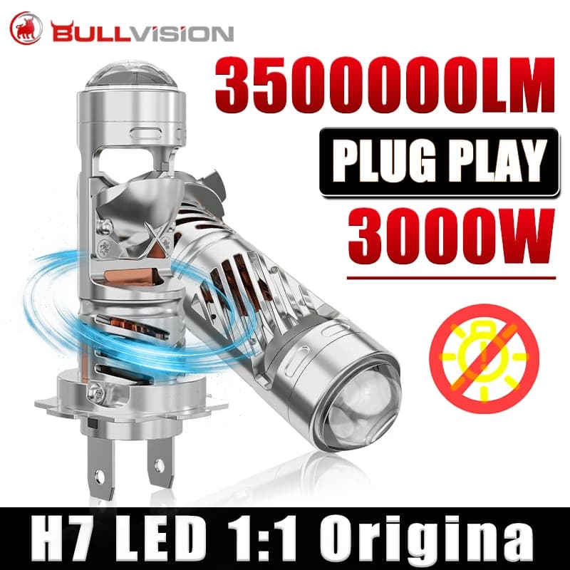 Lente Proiettore LED Bullvision H7 3.500.000LM Doppia Lente H11 Faro Canbus Auto H4 Lampadine LED Turbo Lampada Luci Moto