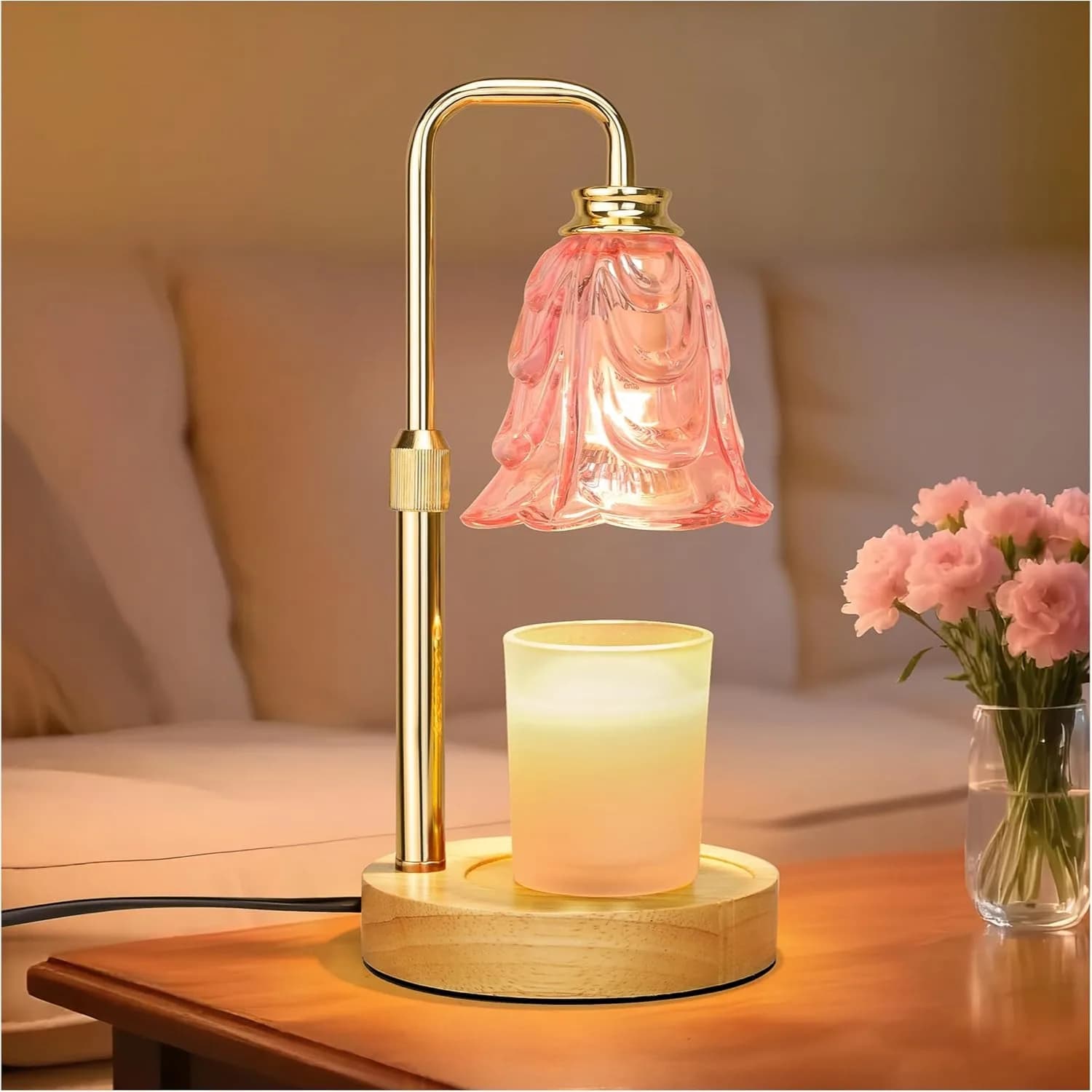 Pink Tulip Candle Warmer Lamp with Timer & Dimmer, Adjustable Height Wax Warmer for Home Decor, Housewarming Gift for Women