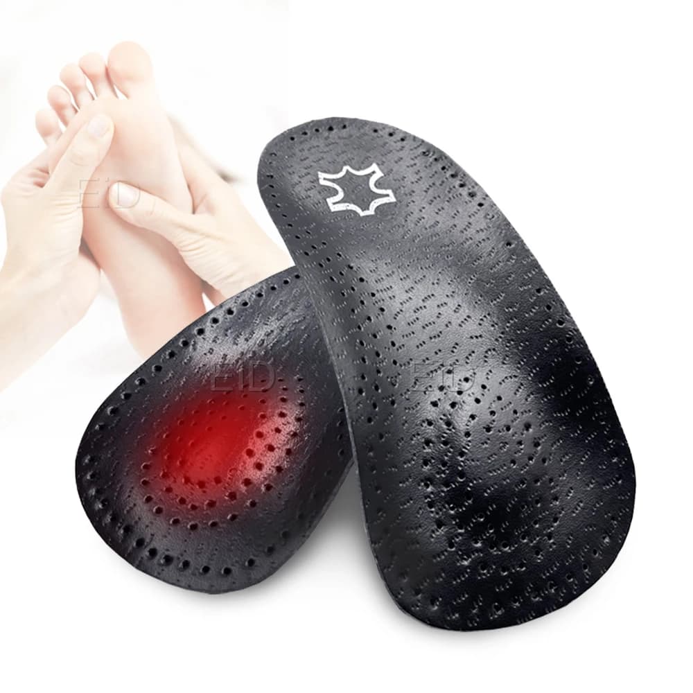 Solette ortopediche in pelle Supporto per arco plantare Sollievo dalla fascite O/X Correzione delle gambe Lattice PU Antibatterico Carbonio attivo Unisex