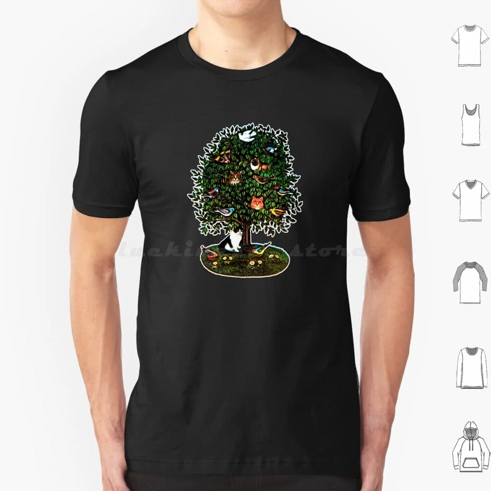 Eden Box Tree T Shirt 6xl Cotton Cool Tee Eden Box Tree Cat Cats Bird Birds Nature Magic Pagan Myth Mythology Folklore Mild