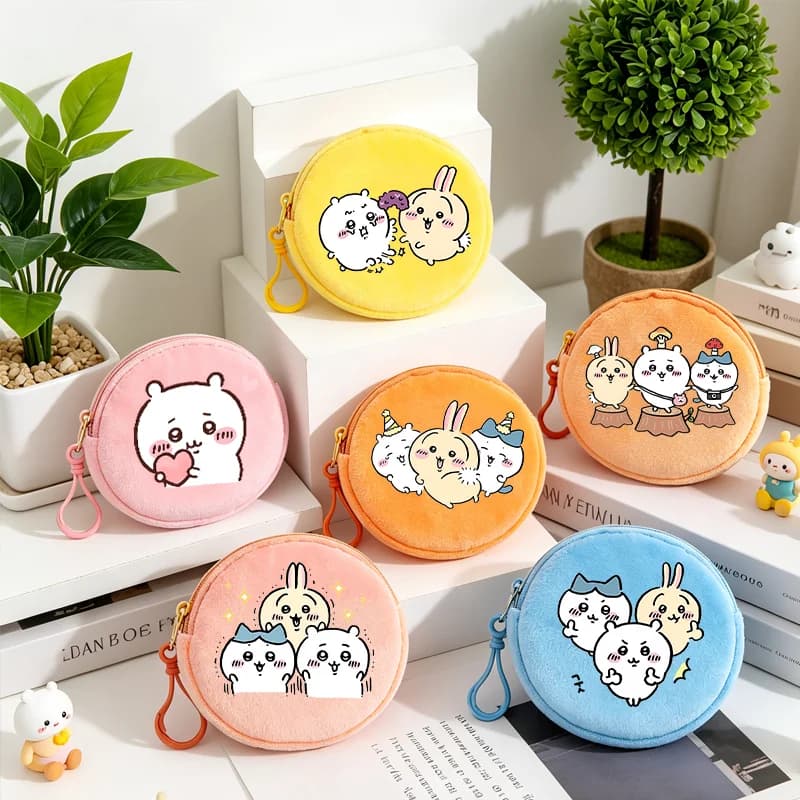 Portamonete Chiikawas Rotondo Mini Portatile, Borsellino Trendy Casual, Borsa per Soldi con Cerniera a Tema Anime Kawaii, Regalo di Compleanno