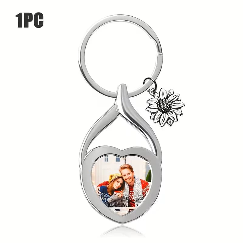 Keychain with custom photo, custom keychain with sunflower and photo, suitable as a commemorative gift for friends and family