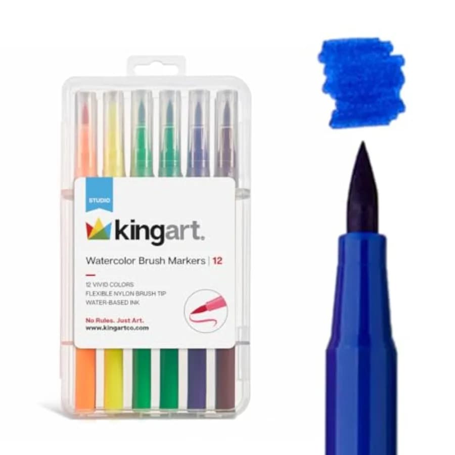 Watercolor Brush Marker Set 12 Vivid Colors Flexible Nylon Tips for Sketching, Drawing, Calligraphy, and Painting Reusable Stor