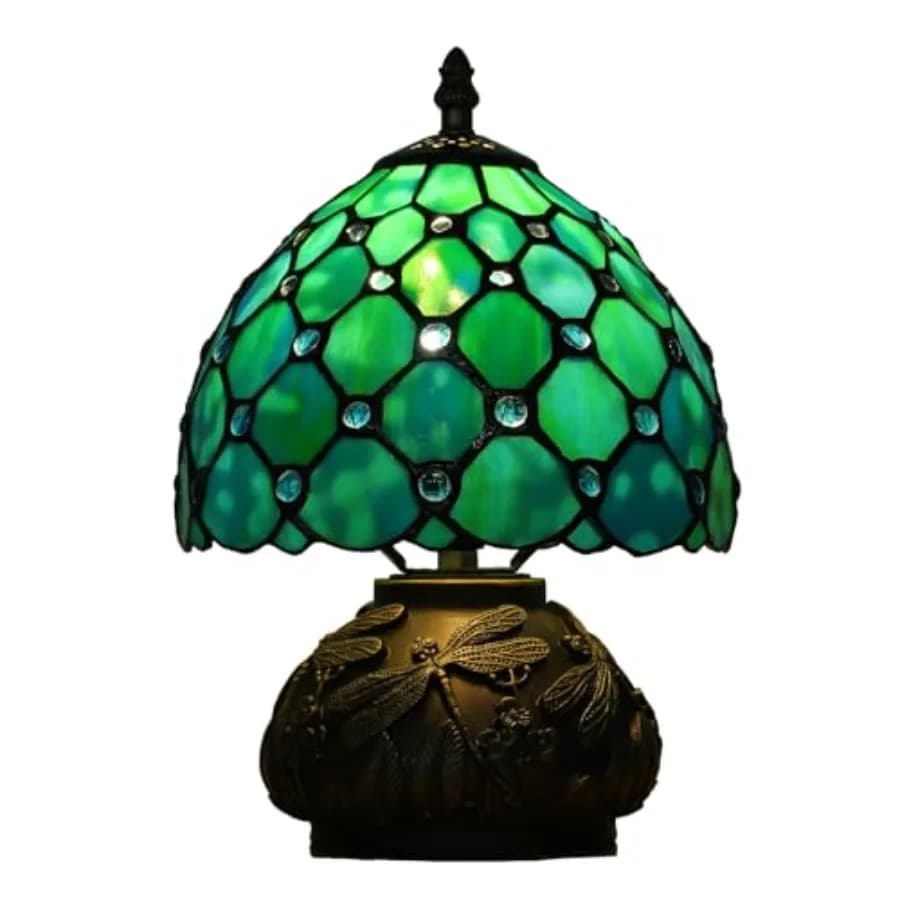 Lampada da Tavolo Stile Tiffany per Camera da Letto, 3 Temperature di Colore, Luce Notturna in Vetro Colorato, Lampada da Comodino Antica