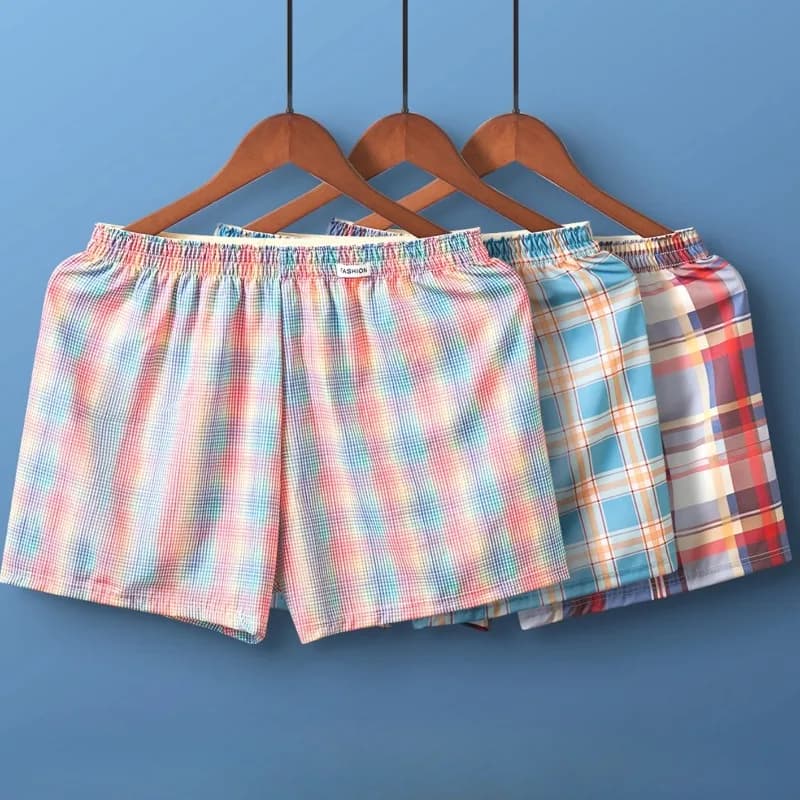 Pantaloni a freccia da uomo scozzesi Pantaloni da notte larghi casual Moda Boxer da bagno Uomo morbido Pantaloncini da casa Intimo Abbigliamento da spiaggia Mutandine piatte