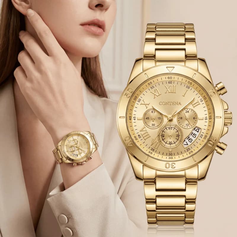 CONTENA Women's Elegant Luxury Watches Stainless Steel Women's Watch Fashionable Women's Wrist Watch Quartz Reloj Mujer