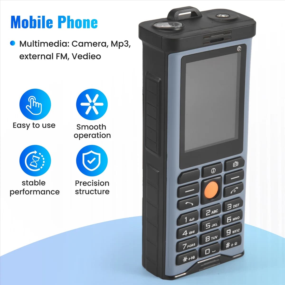 New Tech Rugged Outdoor Mobile Phone Big Power Long Standby Antenna Good Signal Four Sim Cards 3D Box Speaker Ebook -Light Blue