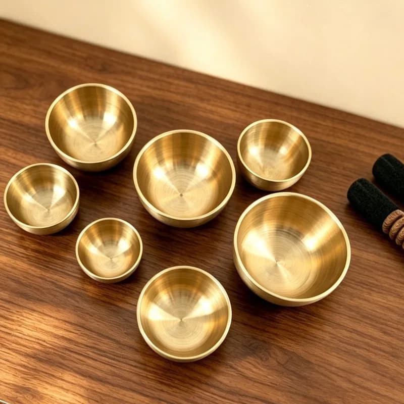 7Pcs Brass Singing Bowl Set Meditation Sound Bowls Yoga Sound Healing Chakra Tibetan Original Bowls Rare Percussion Instruments