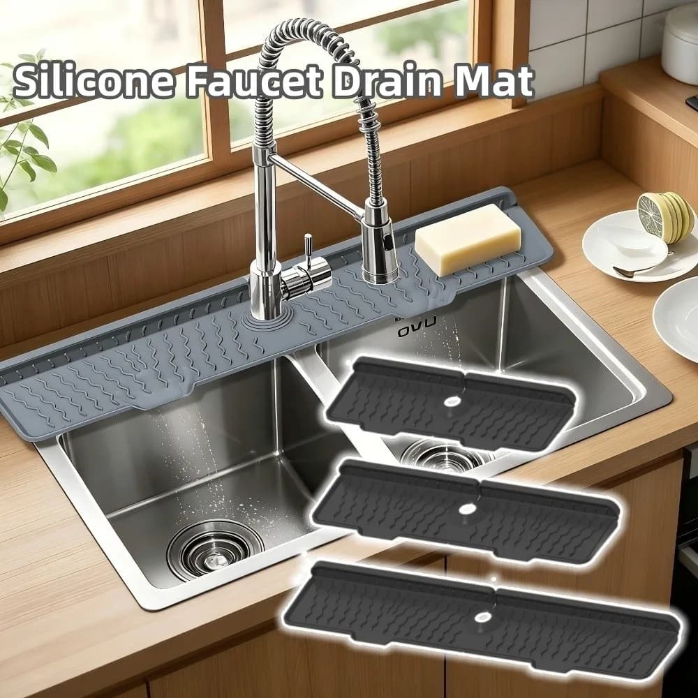 New Silicone Faucet Drain Mat Anti-slip 36/46/61cm Length Kitchen Sink Holder Adjustable Sink Splash Guard for Bathroom